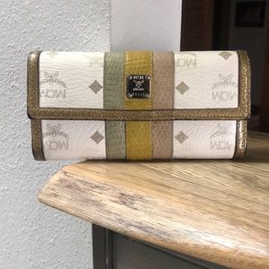 Authentic MCM White & Gold Leather Wallet